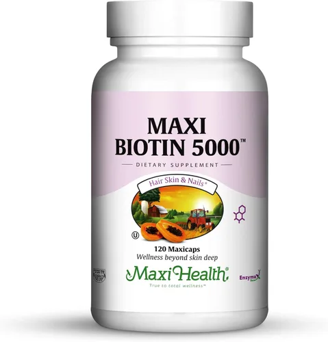 Maxi Health Biotin 5000 mcg - Vitaminas para la piel y las uñas para mujeres y hombres - Suplemento de vitamina B7 de alta potencia para el