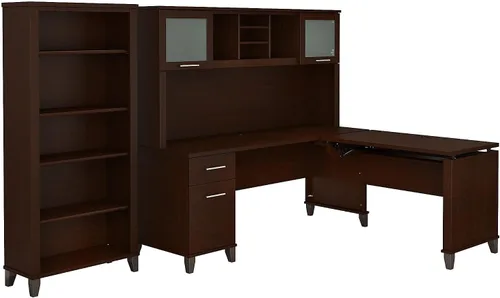 Vista 18 de Bush SET017WH Escritorio en forma de L de 72 pulgadas de ancho, 3 posiciones, con gabinete y estantería, color blanco