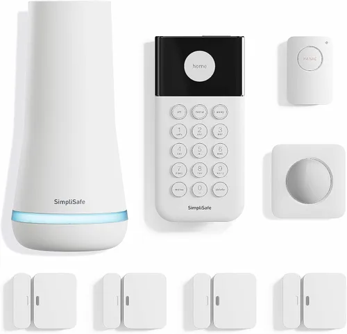 SimpliSafe Sistema de seguridad inalámbrico para el hogar de 8 piezas, monitoreo profesional 24/7 opcional, sin contrato, compatible con Alexa y
