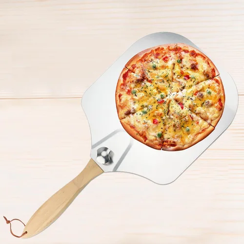 Vista 6 de 4 PCS 12 x 14 Inch Pizza Peel with 2 Pcs Pizza Cutter Rocker, Aluminium Metal Pizza Paddle with Foldable Wooden Handle for Easy Storage, Pizza Oven