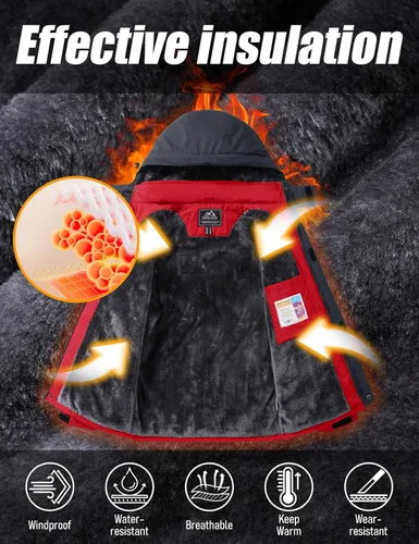 Vista 3 de MAGCOMSEN Chaqueta de invierno para hombre, resistente al agua, abrigo de nieve de forro polar cálido con capucha y múltiples bolsillos