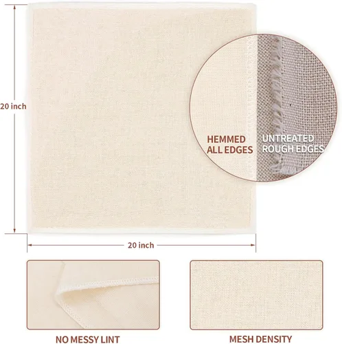 Vista 2 de 3 piezas de gasa reutilizable para colar de 20 x 20 pulgadas, gasas de grado 100 con bordes dobladillados, 100% algodón sin blanquear, colador