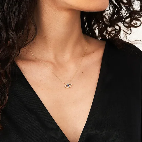 Vista 2 de Gelin Collar de oro macizo de 14 quilates con zafiro de diamante para mujer, Oro, Diamante