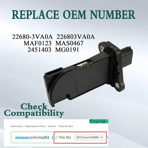Vista 2 de 22680-3VA0A Sensor de flujo de aire masivo MAF para Nissan Altima 2015-2018, Maxima 2016 2015-2018 Murano, Pathfinder 2016, Quest 3.5L V6 Gas