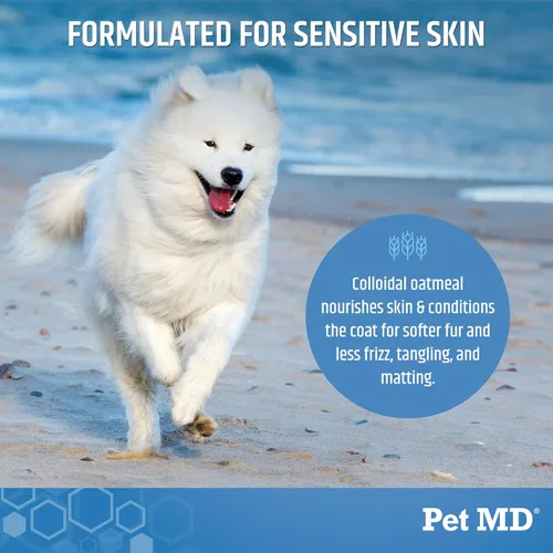 Vista 3 de Pet MD Bright Whitening Shampoo para perros y gatos - Champú enriquecido con proteínas sin lágrimas con avena para iluminar abrigos blancos
