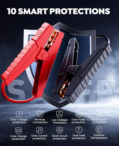 Vista 6 de Arrancador de batería de coche con compresor de aire 4500A 150PSI, arrancador de coche portátil (9L de gasolina/8L diesel), batería de coche