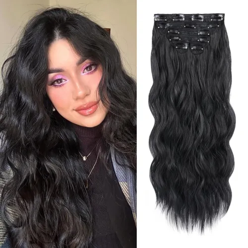 Vista 16 de WECAN Extensión de cabello con clip, de 20 pulgadas, mezcla de rubio ceniza y rubio decolorado, 6 piezas, extensiones de cabello largo ondulado