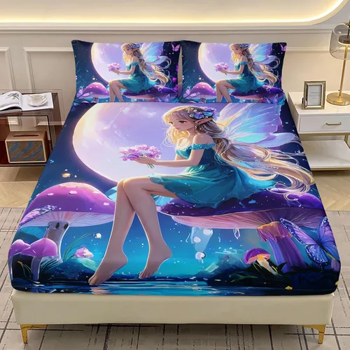 Vista 35 de AILONEN Juego de sábanas ajustadas con mariposas azules para niñas, juego de sábanas de tamaño individual con estampado floral de tie-dye