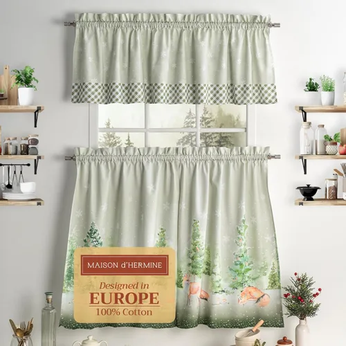 Vista 65 de Juego de cortinas de cocina Maison d' Hermine para ventanas 100% algodón Juego de cortinas y cenefas de cocina para el hogar [2 niveles
