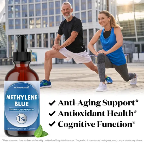 Vista 3 de Azul de metileno grado farmacéutico 8 onzas – Solución de grado USP 1% con solución equilibrada de electrolitos Suplemento de salud cerebral probado