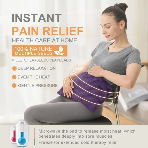 Vista 2 de UNCN Almohadilla térmica ancha para microondas con funda lavable de 9.5 x 16 pulgadas, almohadilla caliente para microondas para cuello, hombros