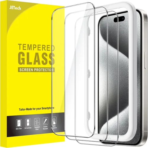 Vista 17 de JETech - Protector de pantalla para iPhone 15 de 6.1 pulgadas, película de vidrio templado con herramienta de fácil instalación, compatible