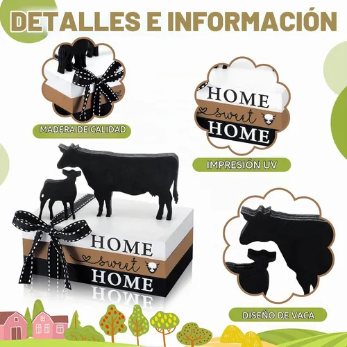 Vista 4 de Geetery 5 carteles de madera para decoración de granja, bandeja escalonada, decoración rústica de mini libros de madera, decoración de mesa
