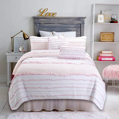 Vista 26 de Cozy Line Home Fashions - Juego de ropa de cama reversible de lunares y rayas en negro, blanco y rosa, con estrellas, de 100% algodón, colcha