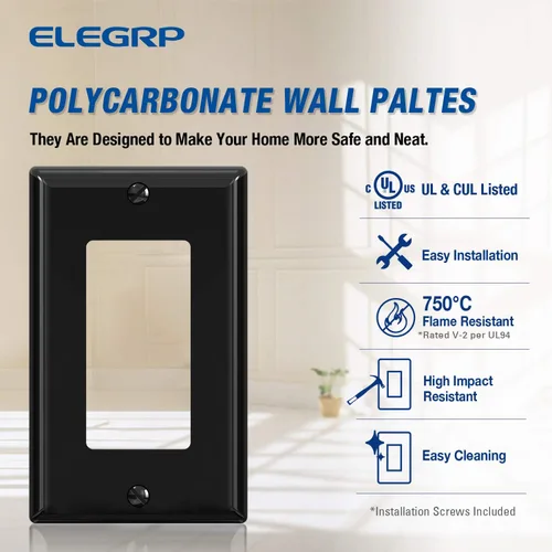 Vista 2 de ELEGRP Placa de pared decorativa para receptáculo, cubiertas decorativas de tamaño estándar de 1-gang, placas frontales de policarbonato irrompibles
