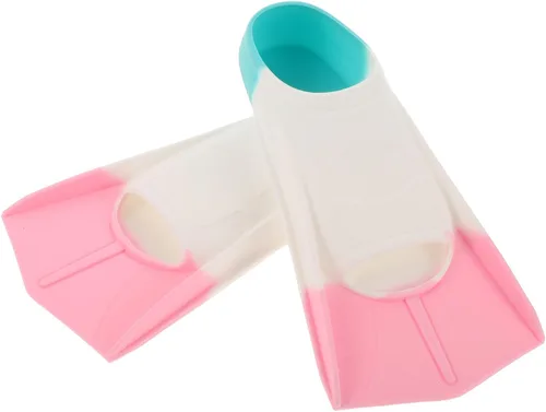 WOONEKY Silicone Short Swim Flippers for Adults and Training Snorkeling Gear with Yellow Blue Pink Design Lightweight Diving Flippers for Swimming