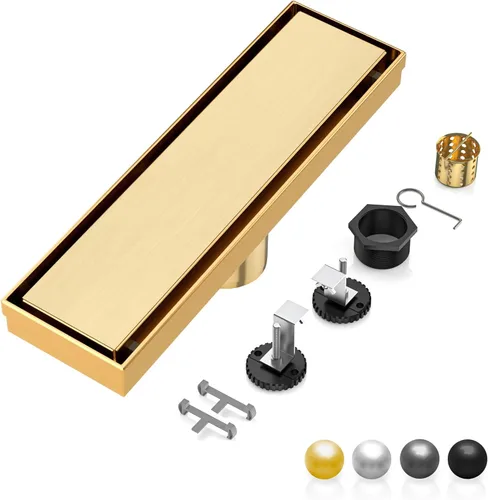 Vista 9 de DLONE Drenaje de ducha cuadrado Drenaje de ducha de 6 pulgadas de acero inoxidable AISI 304 dorado cepillado con panel de inserción de azulejos 2