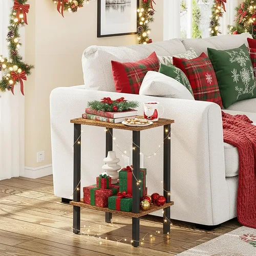 Vista 123 de TUTOTAK TB01BMW034 - Mesa auxiliar, mesita de noche con estante de almacenamiento de 2 niveles, para espacios pequeños