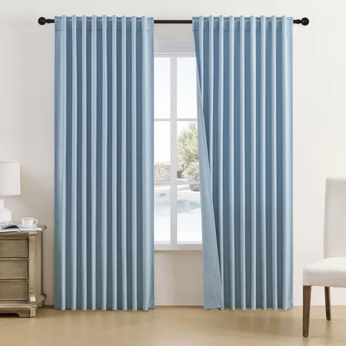 Vista 69 de DUALIFE - Cortinas de lino opacas beige de 54 pulgadas de largo, con pestaña trasera y bolsillo para cortinero, cortinas estrechas para dormitorio