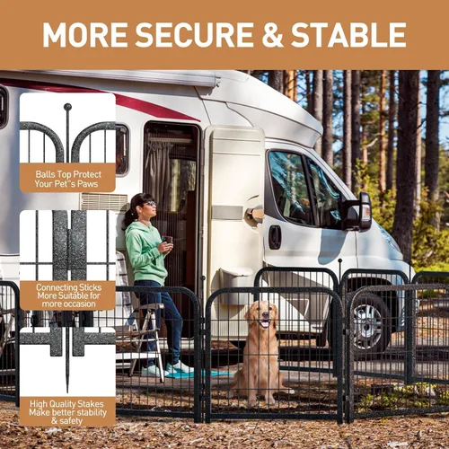 Vista 5 de Corralito de metal para perros, 24 pulgadas de altura, 16 paneles, valla ideal para perros grandes, medianos y pequeños, para interiores