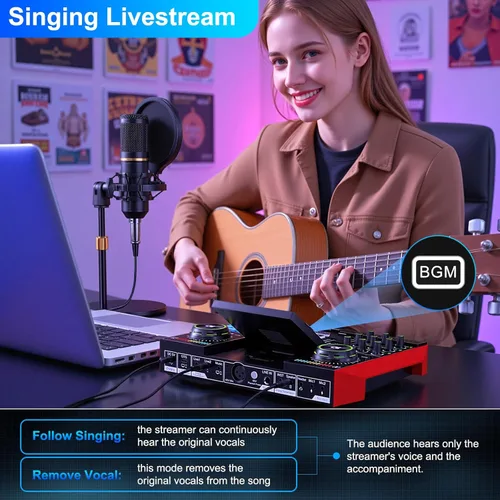Vista 8 de Conjunto de micrófono de podcast con tarjeta de sonido en vivo y mezclador de audio, equipo de podcast con micrófono BM800 de 3.5mm para PC/YouTube