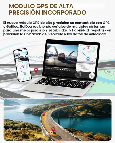 Vista 6 de Cámara de salpicadero delantera y trasera 4K con WiFi 5G GPS incorporado, control por voz, pantalla IPS de 3.39 pulgadas, cámara doble para coche