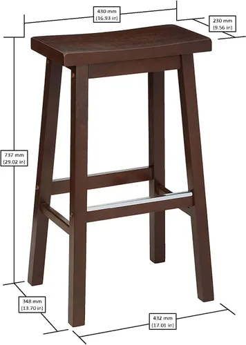 Vista 3 de Yaxa Basics Taburete de Bar de Asiento Tipo Silla de Montar de Madera Maciza para Mostrador de Cocina con Reposapiés, Fácil Montaje - Altura de 29