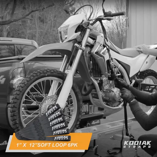 Vista 4 de Correas de amarre de bucle suave, 1 x 12 pulgadas, capacidad de carga de 4,500 libras, color negro, paquete de 6 trabillas para asegurar ATV, UTV