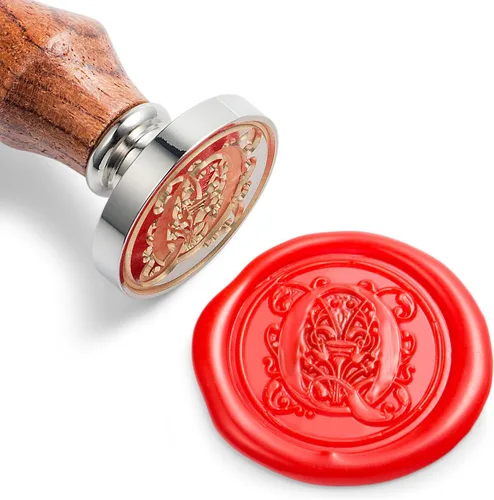 Vista 6 de Mceal - Sello de cera, sello grande de 1 1/5"(30mm) de diámetro, cabeza de latón plateado con mango de madera, serie de letras A a Z (Letra A)