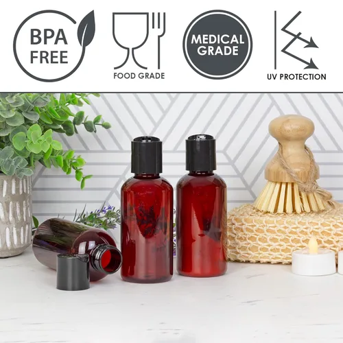 Vista 7 de Botellas flexibles de plástico vacías con tapa de pulso (paquete de 6), envases sin bisfenol A para champú, cremas, lociones, jabón líquido Ámbar