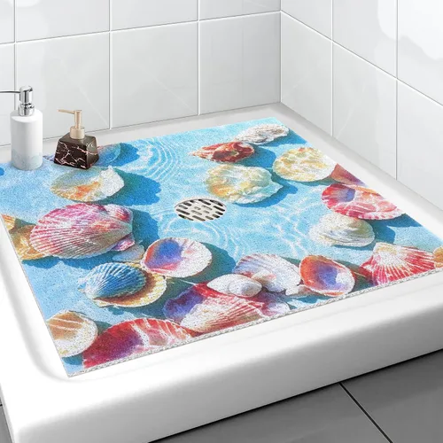Vista 16 de Yonala - Tapete de ducha cuadrado extra grande de 36 x 36 pulgadas, elegante tapete de ducha antideslizante para ducha interior con orificio de Hoja