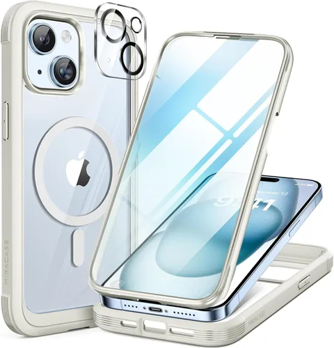 Vista 159 de Miracase Funda magnética para iPhone 14 de 6.1 pulgadas, protector de pantalla de vidrio templado integrado + protector de lente, compatible