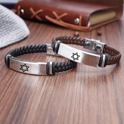 Vista 3 de Pulsera judía de estrella de David religiosa Jerusalén Mogen David Star Pulsera de cuero para mujeres y hombres, judaica, hebreo, israel, fe