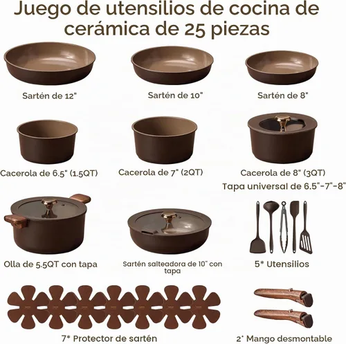 Vista 2 de CAROTE 25pcs Ceramic Cookware Set, Pots and Pans Set with Detachable Handle
