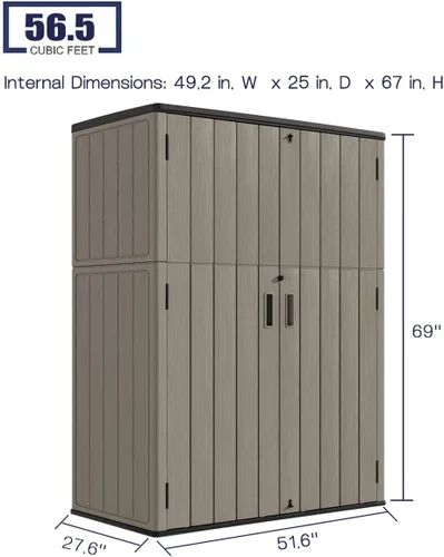 Vista 3 de KINYING Gabinete de Almacenamiento para Exteriores Impermeable, Cobertizo Vertical de Resina de 57 Pies Cúbicos para Muebles de Patio, Herramientas