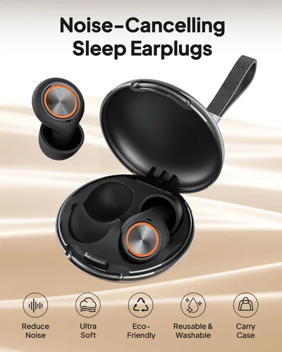 Vista 5 de Tapones para los oídos para dormir, tapones de silicona suaves y reutilizables para dormir, auriculares con cancelación de ruido de 45 dB con 8
