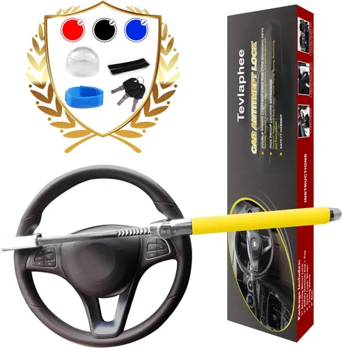 Vista 7 de Tevlaphee Cerradura de volante para automóviles, bloqueo de rueda, bloqueo antirrobo del vehículo, abrazadera de longitud ajustable, doble gancho