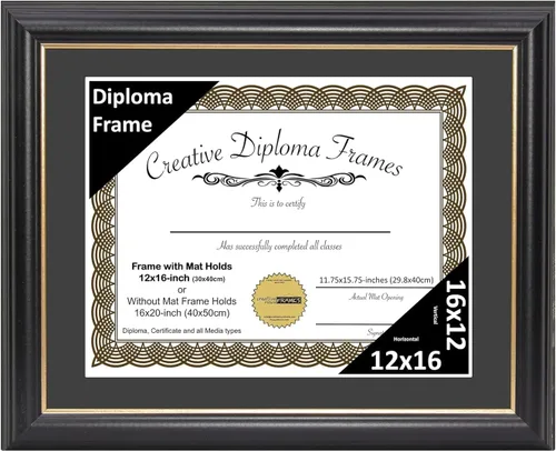 Vista 23 de Creative Picture Frames Marco de diploma Rockefeller de 6 x 8 pulgadas, color negro con borde dorado, muestra un certificado de 6 x 8 pulgadas u