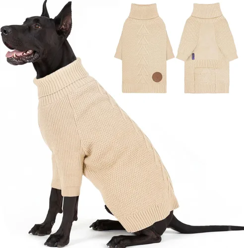 Vista 18 de cyeollo Suéter para perro pequeño, suéteres cálidos de cuello alto para perros pequeños, sudadera tejida para perrito con mangas, suéter de otoño e