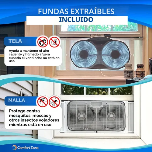 Vista 4 de COMFORT ZONE - Ventilador inteligente WiFi de 9 pulgadas para ventana doble, ventilador de doble hoja de 3 velocidades con aplicación y control