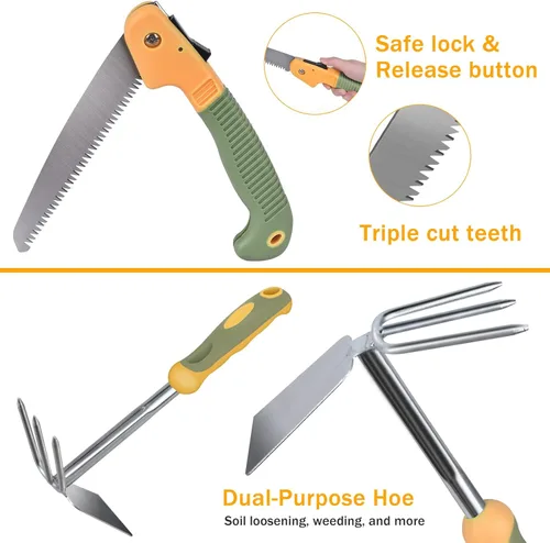 Vista 4 de WisaKey - Juego de herramientas de jardín de 9 piezas de acero inoxidable resistente con asa, bolsa de herramientas de jardín duradera, regalos