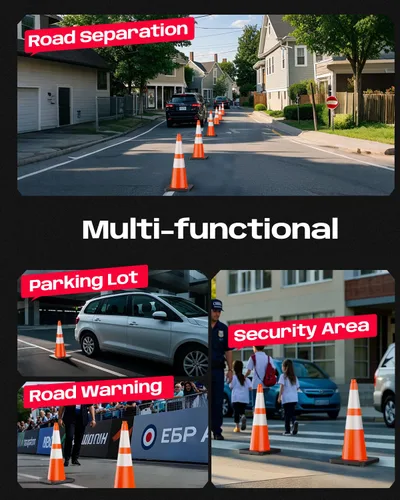 Vista 6 de BATTIFE Conos de tráfico de 28 pulgadas con base ponderada negra, conos de seguridad de PVC naranja para control de tráfico, eventos