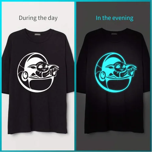 Vista 7 de Paquete de 6 vinilos de transferencia de calor HTV que brillan en la oscuridad, vinilo HTV de 12 pulgadas x 10 pies, vinilo azul luminoso