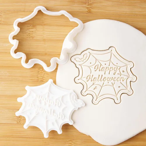 Vista 28 de Flycalf Cortadores de galletas de Halloween, formas de sombrero de bruja con sellos de émbolo, accesorios de horneado de ácido poliláctico