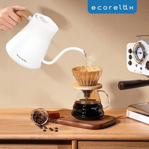 Vista 7 de ECORELAX Hervidor eléctrico de cuello de cisne, control de temperatura de 1 para café, té y agua, acero inoxidable 1200 W mantiene el calor