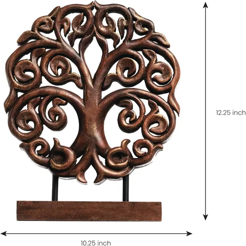 Vista 8 de Decozen Escultura de árbol de madera maciza, decoraciones de Navidad, decoración del hogar, sala de estar, bohemio, mesa de café, decoración de mesa