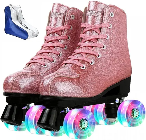XUDREZ Patines de ruedas para mujeres y hombres, de piel sintética brillante, zapatos de patinaje de alta calidad para principiantes, patines