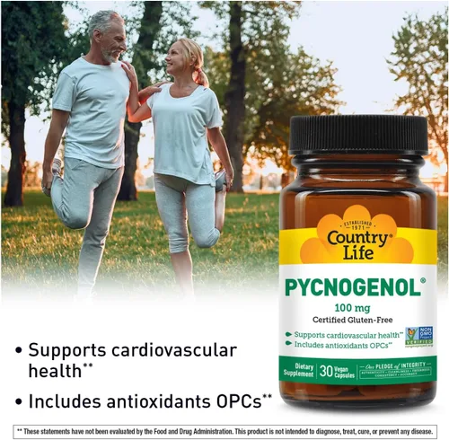 Vista 2 de Country Life Pycnogenol 100mg - Suplemento antioxidante de extracto de corteza de pino marítimo francés - Apoya la salud cardiovascular - Sin