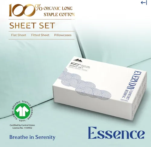 Vista 76 de Mayfair Linen Juego de sábanas de 4 piezas de tejido de percal de 100 % algodón orgánico, suave, refrescante, transpirable y con bolsillo profundo