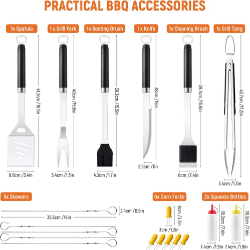 Vista 3 de Juego de herramientas de parrilla de acero inoxidable para parrilla, accesorios profesionales de barbacoa para hombres y mujeres, herramientas